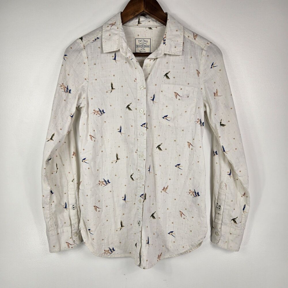 Fat Face Women's Size 2 Long Sleeve Button Up Shirt Bird Pattern